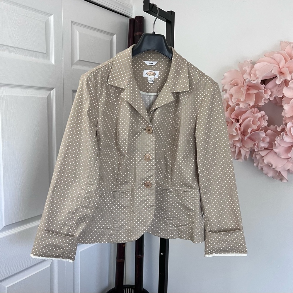 Talbots Polka Dots Stretch Blazer Tan & White - Size 12